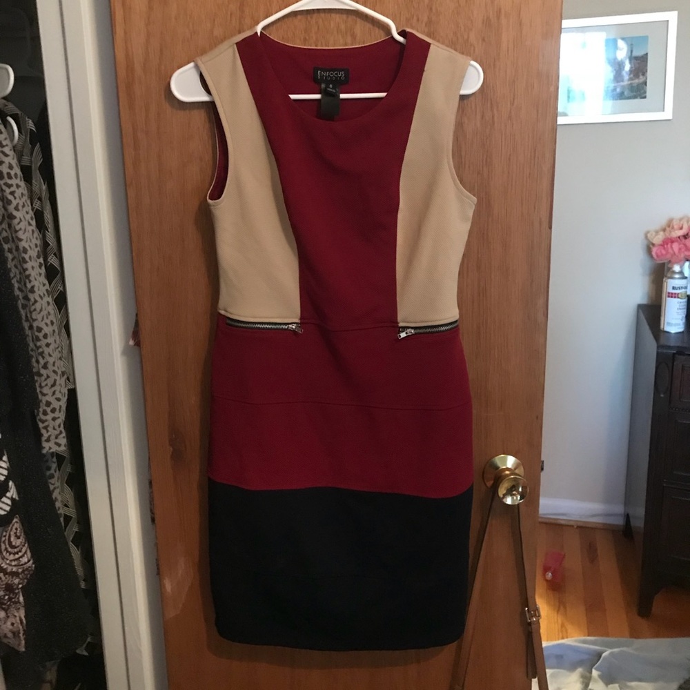 MOVING SALE- Red, tan, and navy sheath dress!